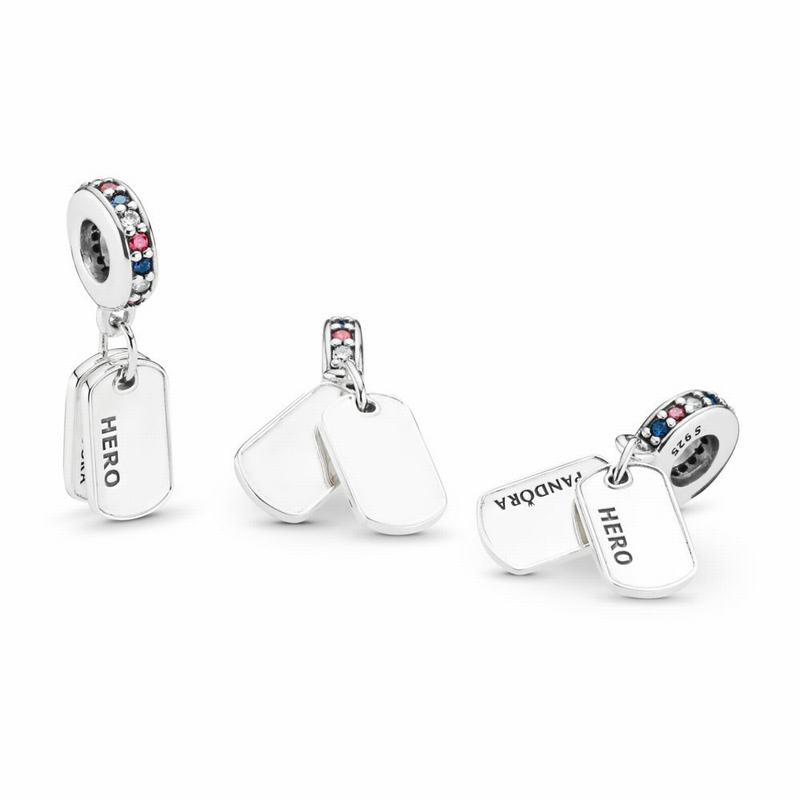 Pandora Hero Dog Tag Dangle Charm - Sterling Silver/Blue/Mixed Stones - Canada | QV2923PL